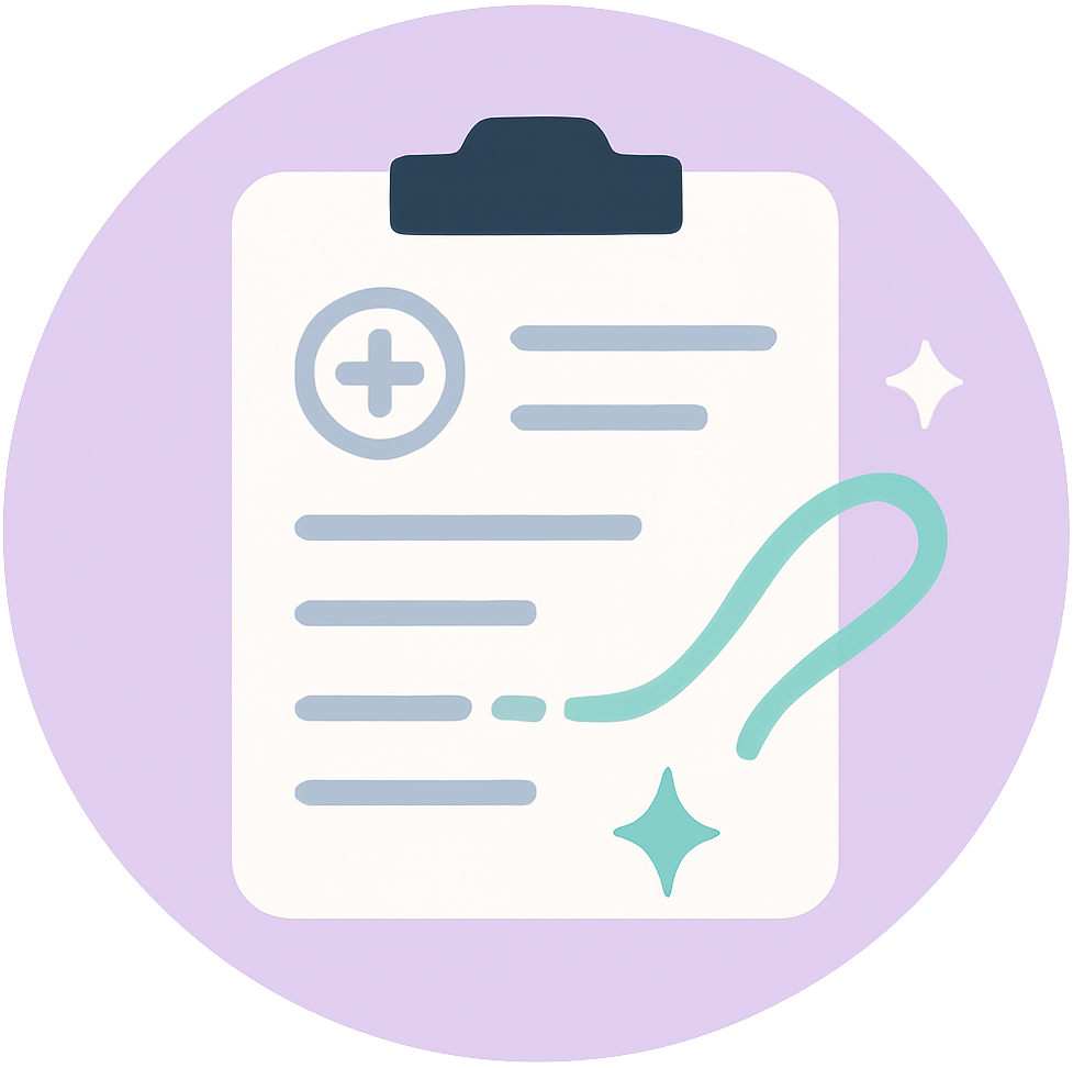 Illustration of a clinical note being automatically generated or filled.